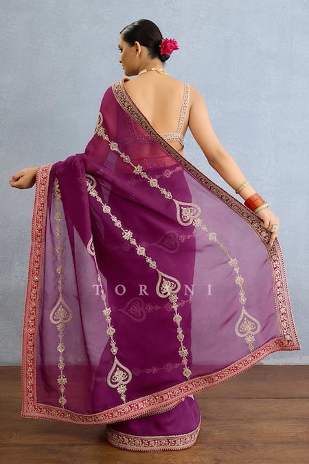 Buy Torani Purple Georgette Diamonds, Embroidery, Pearls Plunge Stripe Saree With Blouse Online at Aza Fashions Buy_Torani_Purple Georgette Diamonds, Embroidery, Pearls Plunge Stripe Saree With Blouse_Online_at_Aza_Fashions