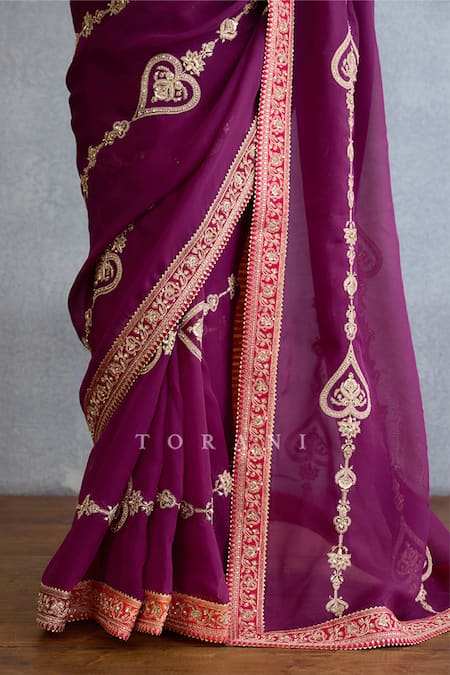 Shop Torani Purple Georgette Diamonds, Embroidery, Pearls Plunge Stripe Saree With Blouse Online at Aza Fashions Shop_Torani_Purple Georgette Diamonds, Embroidery, Pearls Plunge Stripe Saree With Blouse_Online_at_Aza_Fashions