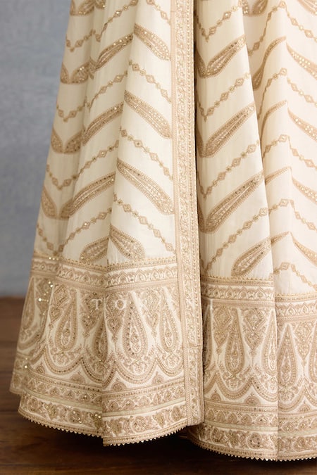 Torani_Ivory Muslin, Silk, Organza Pearls, Zari Embroidered Angarakha Anarkali Set _at_Aza_Fashions