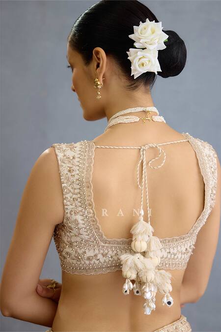 Torani_Ivory Silk, Jersey, Organza Pearls, Zari Embroidered Mermaid Lehenga Set _Online_at_Aza_Fashions