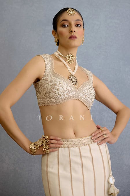 Buy_Torani_Ivory Silk, Jersey, Organza Pearls, Zari Embroidered Mermaid Lehenga Set _Online_at_Aza_Fashions