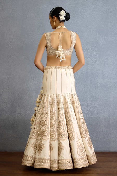 Shop_Torani_Ivory Silk, Jersey, Organza Pearls, Zari Embroidered Mermaid Lehenga Set _at_Aza_Fashions