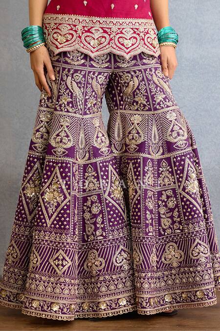 Shop_Torani_Pink Jersey, Silk, Net Pearls, Sequins, Dori Embroidered Kurta Sharara Set 