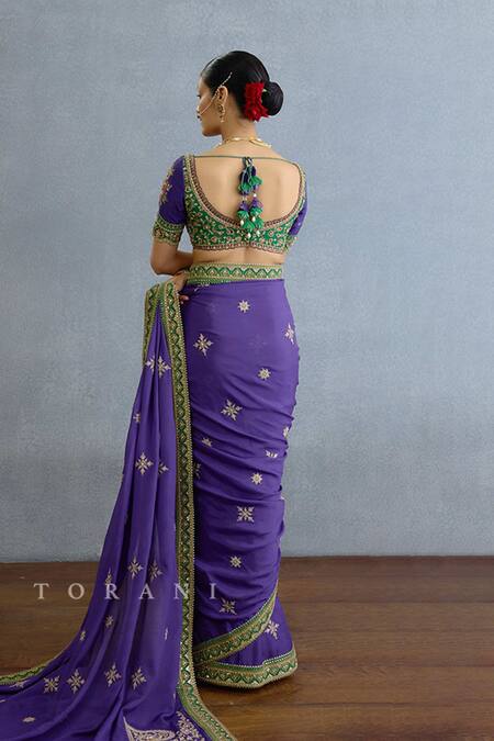Shop Torani Purple Georgette, Chiffon Sequins, Diamonds, Floral Dabka Embroidered Saree Set at Aza Fashions Shop_Torani_Purple Georgette, Chiffon Sequins, Diamonds, Floral Dabka Embroidered Saree Set_at_Aza_Fashions