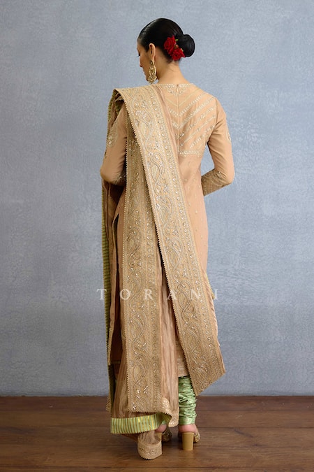 Torani Gold Zari Embroidered Kurta Set With Dupatta 