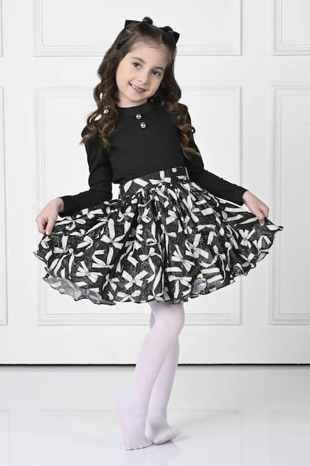 The Pony & Peony Co. Black Cotton Top And Bow Printed Skirt Set Online at Aza Fashions The Pony & Peony Co._Black Cotton Top And Bow Printed Skirt Set _Online_at_Aza_Fashions