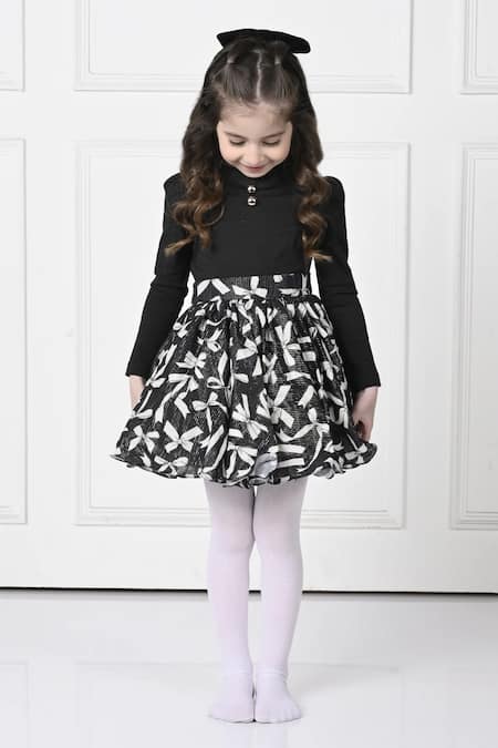 Buy The Pony & Peony Co. Black Cotton Top And Bow Printed Skirt Set Online at Aza Fashions Buy_The Pony & Peony Co._Black Cotton Top And Bow Printed Skirt Set _Online_at_Aza_Fashions