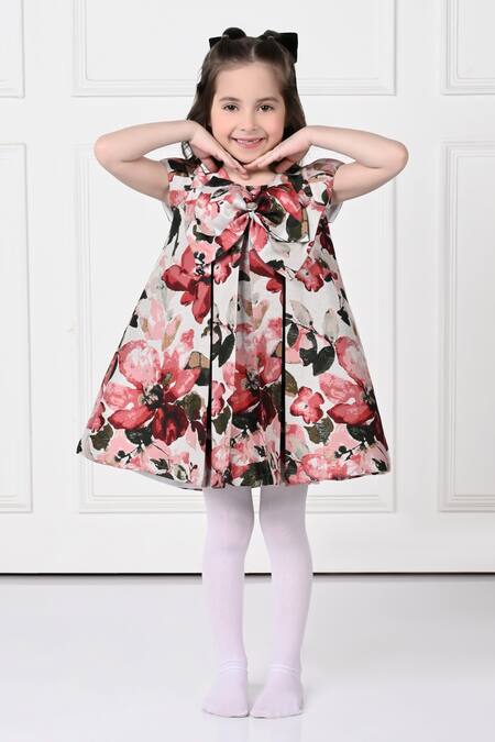 The Pony & Peony Co._Multi Color Jacquard, Linen Cherry Print Flared Dress _Online_at_Aza_Fashions