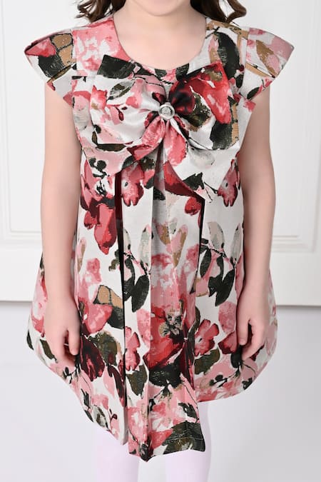 Buy_The Pony & Peony Co._Multi Color Jacquard, Linen Cherry Print Flared Dress _Online_at_Aza_Fashions