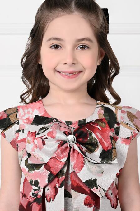 Shop_The Pony & Peony Co._Multi Color Jacquard, Linen Cherry Print Flared Dress _Online_at_Aza_Fashions