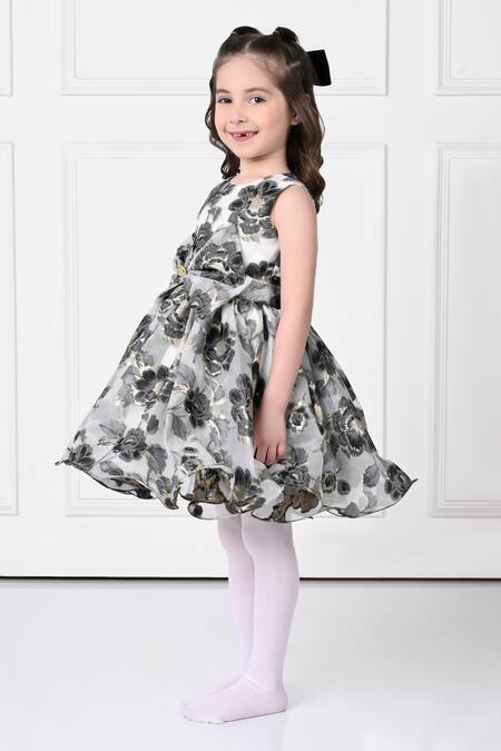 Buy The Pony & Peony Co. Black Organza, Linen And White Floral Print Flared Dress Online at Aza Fashions Buy_The Pony & Peony Co._Black Organza, Linen And White Floral Print Flared Dress _Online_at_Aza_Fashions