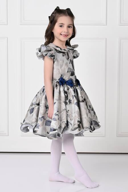 The Pony & Peony Co. Black Jacquard, Cotton Bows Floral Print Dress Online at Aza Fashions The Pony & Peony Co._Black Jacquard, Cotton Bows Floral Print Dress _Online_at_Aza_Fashions