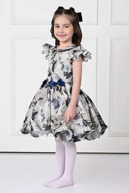 Buy The Pony & Peony Co. Black Jacquard, Cotton Bows Floral Print Dress Online at Aza Fashions Buy_The Pony & Peony Co._Black Jacquard, Cotton Bows Floral Print Dress _Online_at_Aza_Fashions