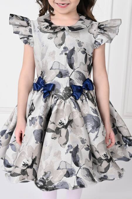 Shop The Pony & Peony Co. Black Jacquard, Cotton Bows Floral Print Dress Online at Aza Fashions Shop_The Pony & Peony Co._Black Jacquard, Cotton Bows Floral Print Dress _Online_at_Aza_Fashions