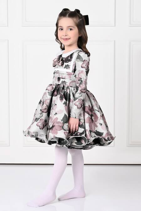 The Pony & Peony Co. Black Jacquard Bows And White Floral Print Flared Dress Online at Aza Fashions The Pony & Peony Co._Black Jacquard Bows And White Floral Print Flared Dress _Online_at_Aza_Fashions