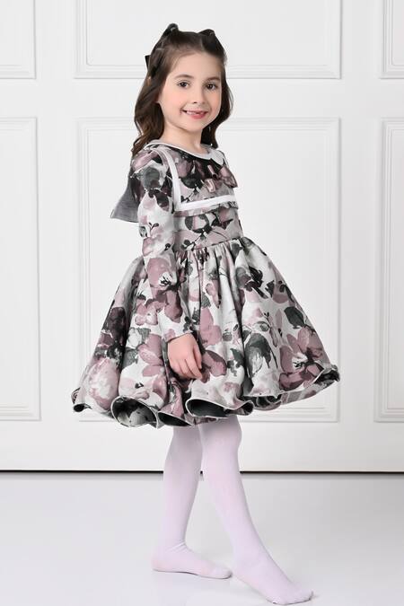 Buy The Pony & Peony Co. Black Jacquard Bows And White Floral Print Flared Dress Online at Aza Fashions Buy_The Pony & Peony Co._Black Jacquard Bows And White Floral Print Flared Dress _Online_at_Aza_Fashions