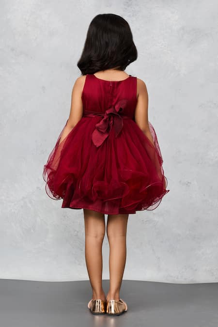 Pinkcow designs pvt ltd Maroon Bloom Applique Lace Dress 