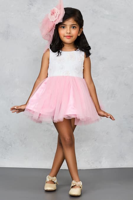 Buy Pinkcow designs pvt ltd Pink Net, Cotton Sequins Bloom Embroidered Dress Online at Aza Fashions Buy_Pinkcow designs pvt ltd_Pink Net, Cotton Sequins Bloom Embroidered Dress _Online_at_Aza_Fashions