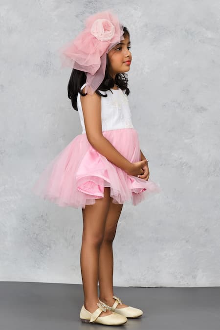 Shop Pinkcow designs pvt ltd Pink Net, Cotton Sequins Bloom Embroidered Dress Online at Aza Fashions Shop_Pinkcow designs pvt ltd_Pink Net, Cotton Sequins Bloom Embroidered Dress _Online_at_Aza_Fashions