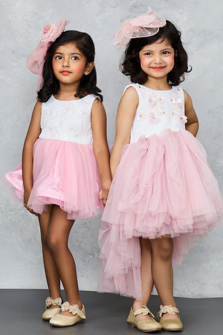 Buy Pinkcow designs pvt ltd Pink Net, Cotton Sequins Bloom Embroidered Dress Buy_Pinkcow designs pvt ltd_Pink Net, Cotton Sequins Bloom Embroidered Dress