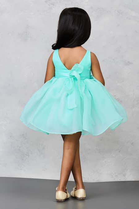 Pinkcow designs pvt ltd Blue Sequin Bloom Applique Dress 