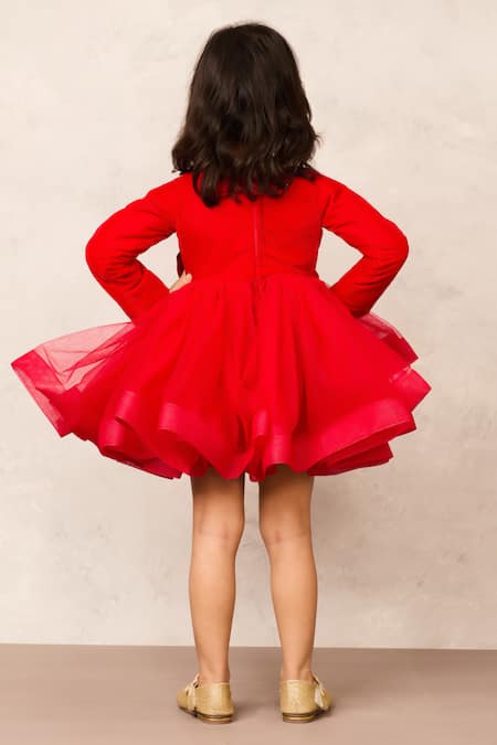Pinkcow designs pvt ltd Pearl Bow Embellished Ruffled Dress 
