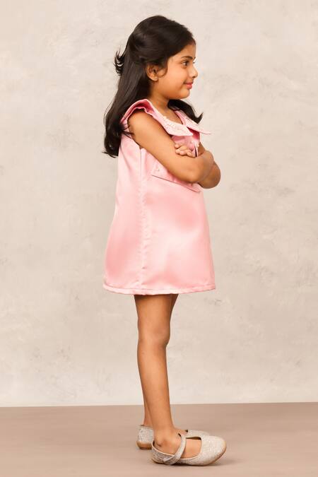 Pinkcow designs pvt ltd Pink Taffeta Pearls Butterfly Embellished Dress Online at Aza Fashions Pinkcow designs pvt ltd_Pink Taffeta Pearls Butterfly Embellished Dress _Online_at_Aza_Fashions