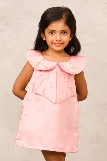 Buy Pinkcow designs pvt ltd Pink Taffeta Pearls Butterfly Embellished Dress Online at Aza Fashions Buy_Pinkcow designs pvt ltd_Pink Taffeta Pearls Butterfly Embellished Dress _Online_at_Aza_Fashions