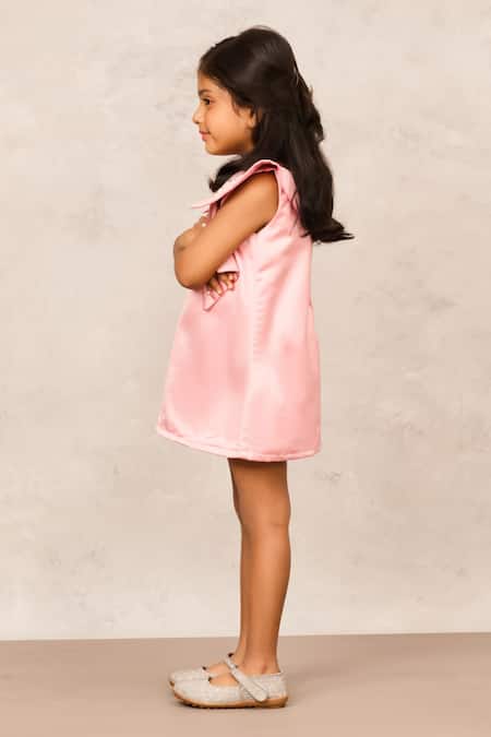 Shop Pinkcow designs pvt ltd Pink Taffeta Pearls Butterfly Embellished Dress Online at Aza Fashions Shop_Pinkcow designs pvt ltd_Pink Taffeta Pearls Butterfly Embellished Dress _Online_at_Aza_Fashions