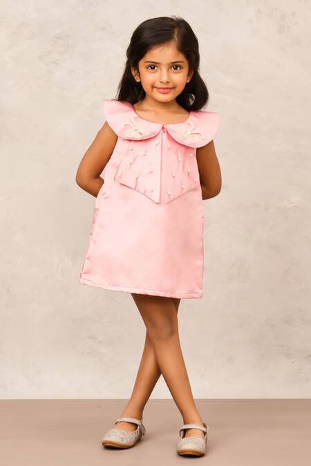 Pinkcow designs pvt ltd Pink Taffeta Pearls Butterfly Embellished Dress at Aza Fashions Pinkcow designs pvt ltd_Pink Taffeta Pearls Butterfly Embellished Dress _at_Aza_Fashions