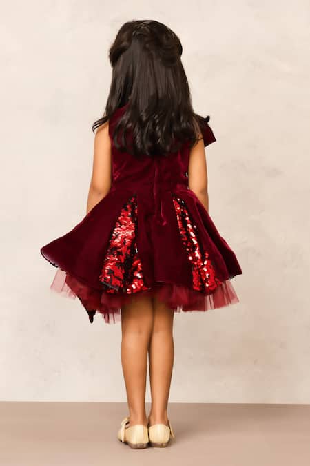 Pinkcow designs pvt ltd Maroon Sequin Panel Embellished Dress 
