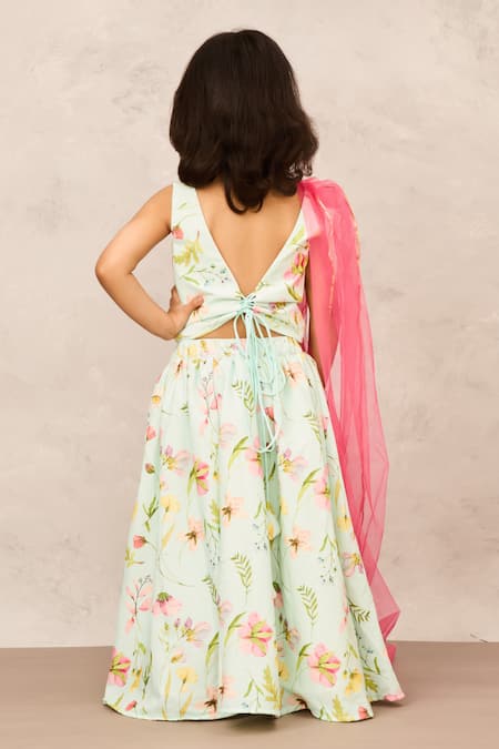 Pinkcow designs pvt ltd Mint Green Floral Print Lehenga Set 