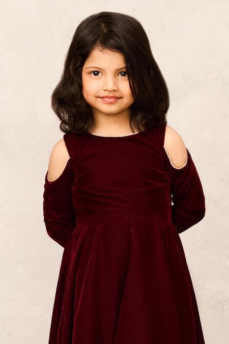 Buy Pinkcow designs pvt ltd Maroon Velvet, Lace Cold Shoulder Gown Online at Aza Fashions Buy_Pinkcow designs pvt ltd_Maroon Velvet, Lace Cold Shoulder Gown _Online_at_Aza_Fashions