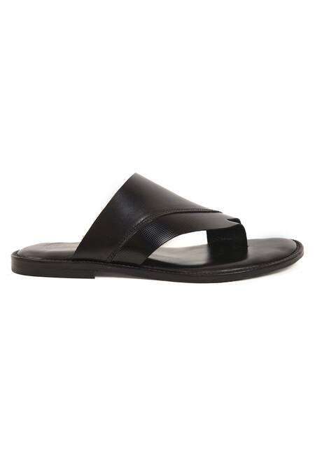 Irasoles_Black Leather Single Strap Designer Sandals_Online_at_Aza_Fashions