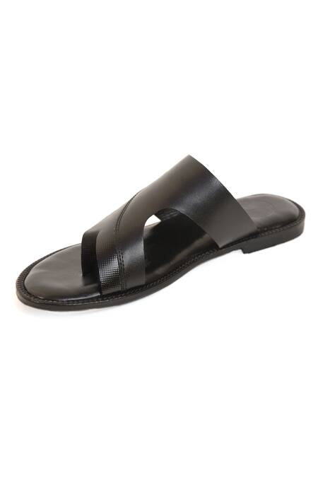 Buy_Irasoles_Black Leather Single Strap Designer Sandals_Online_at_Aza_Fashions