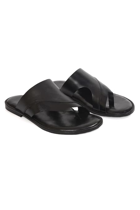 Shop_Irasoles_Black Leather Single Strap Designer Sandals_Online_at_Aza_Fashions