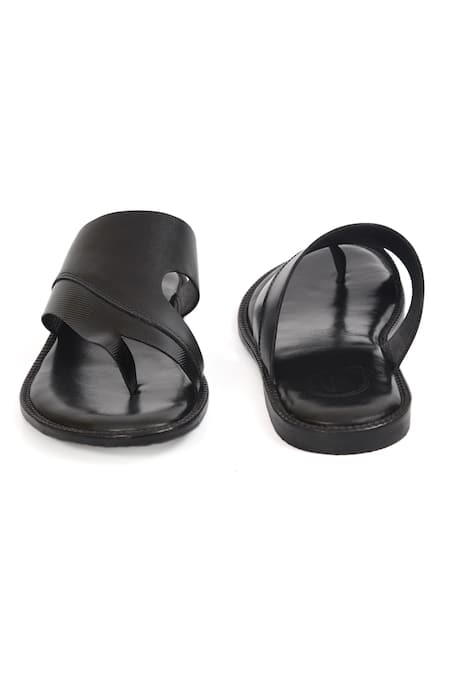Irasoles_Black Leather Single Strap Designer Sandals_at_Aza_Fashions