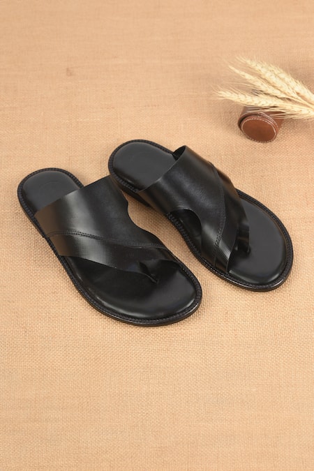 Shop Irasoles Black Leather Single Strap Designer Sandals at Aza Fashions Shop_Irasoles_Black Leather Single Strap Designer Sandals_at_Aza_Fashions