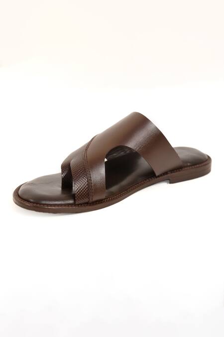Irasoles_Brown Leather Walnut Single Strap Sandals_Online_at_Aza_Fashions