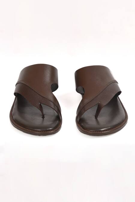 Shop_Irasoles_Brown Leather Walnut Single Strap Sandals_at_Aza_Fashions