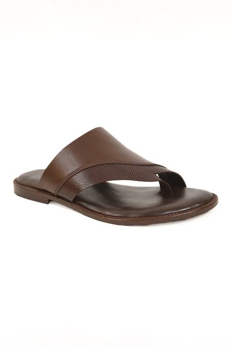 Buy_Irasoles_Brown Leather Walnut Single Strap Sandals_Online_at_Aza_Fashions