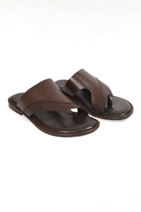 Shop_Irasoles_Brown Leather Walnut Single Strap Sandals_Online_at_Aza_Fashions