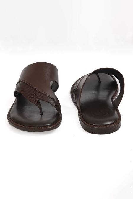 Irasoles_Brown Leather Walnut Single Strap Sandals_at_Aza_Fashions
