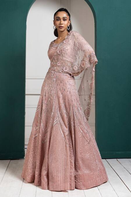 Buy Smriti By Anju Agarwal Peach Organza, Satin Sequins, Beads, Embroidery Round Brazen Ray Lehenga Set Online at Aza Fashions Buy_Smriti By Anju Agarwal_Peach Organza, Satin Sequins, Beads, Embroidery Round Brazen Ray Lehenga Set _Online_at_Aza_Fashions