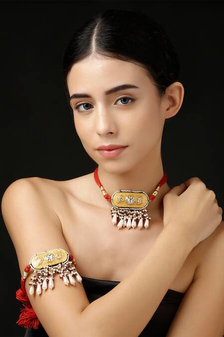 Buy_Dugran By Dugristyle_Multi Color Gold Plated Pearl Embellished Choker 