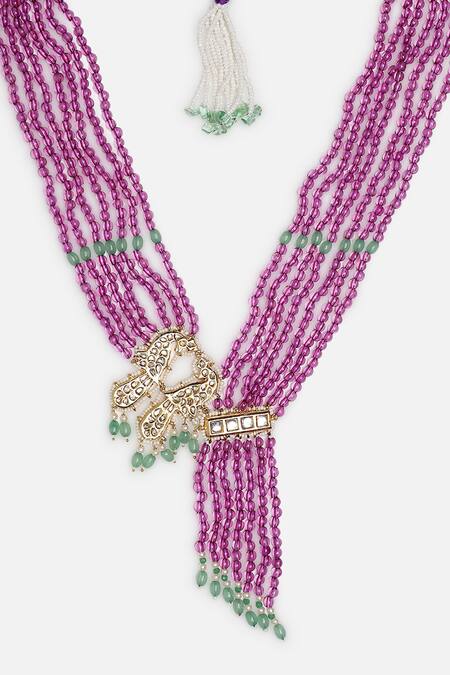 Shop_Dugran By Dugristyle_Multi Color Gold Plated Peacock Motif Layered Necklace _Online_at_Aza_Fashions