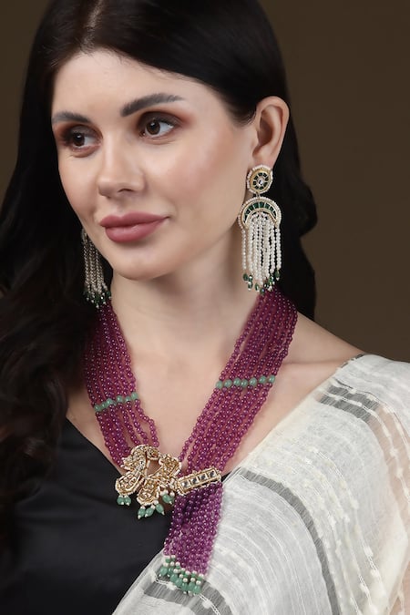 Dugran By Dugristyle Multi Color Gold Plated Peacock Motif Layered Necklace