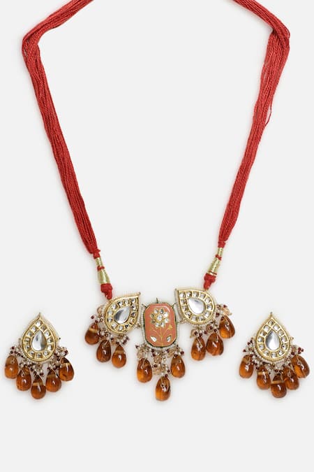 Shop Dugran By Dugristyle Multi Color Pearls, Stones Kundan Embellished Pendant Choker Set Online at Aza Fashions Shop_Dugran By Dugristyle_Multi Color Pearls, Stones Kundan Embellished Pendant Choker Set _Online_at_Aza_Fashions