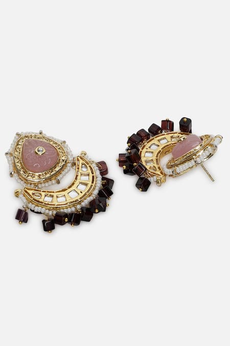 Dugran By Dugristyle Multi Color Pearls, Stones, Gota Half Crescent Shaped Necklace And Earring Set Online at Aza Fashions Dugran By Dugristyle_Multi Color Pearls, Stones, Gota Half Crescent Shaped Necklace And Earring Set _Online_at_Aza_Fashions