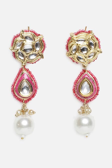 Buy Dugran By Dugristyle Multi Color Pearls, Stones, Gota Patti Geometric Shaped Pendant Necklace Set Buy_Dugran By Dugristyle_Multi Color Pearls, Stones, Gota Patti Geometric Shaped Pendant Necklace Set